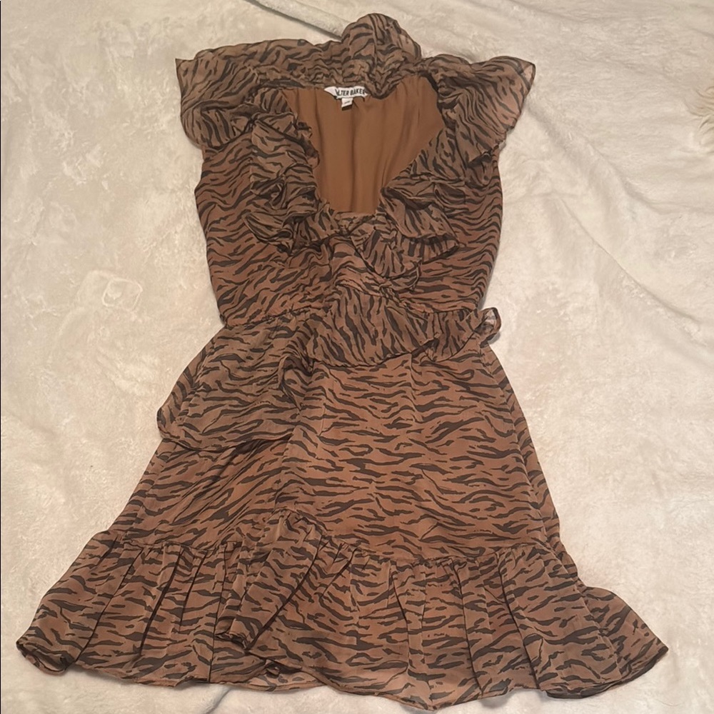 Walter Baker Brown Flutter Sleeve Mini Sundress